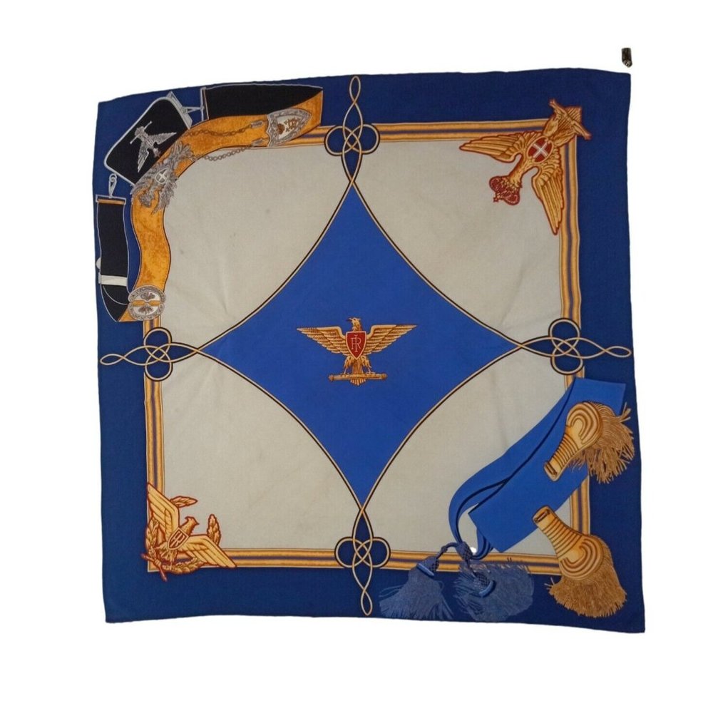 MOSCONI COMO RARE Blue Royal Silk Scarf ITALY 34.5"/ 34” GC